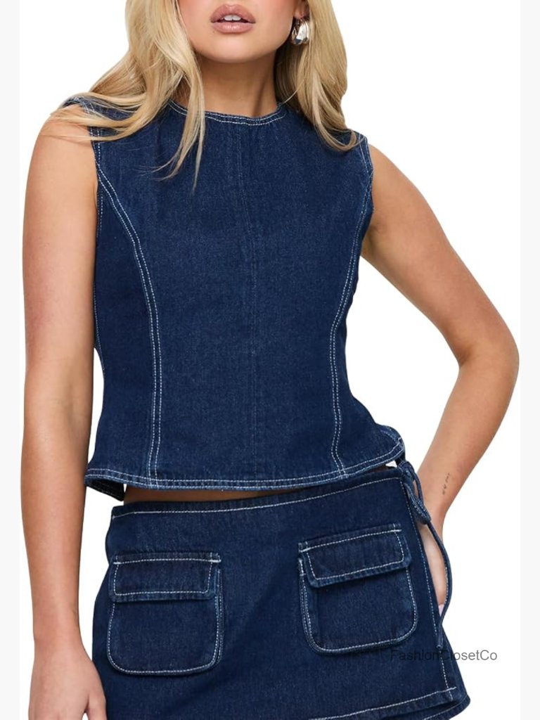 Y2k Halter Denim Top Backless Tie Back Slim Fit Vest Summer Going Out Tank Tops